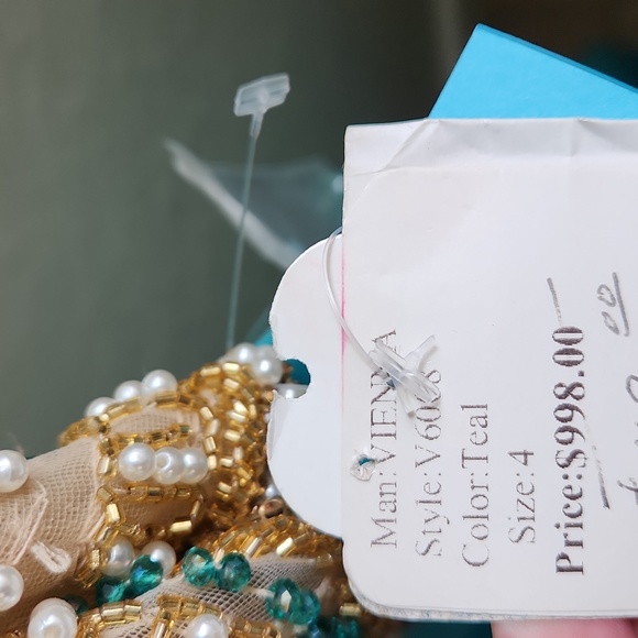 NWT size 4 gold & turquoise prom/pageant/evening gown by Vienna Prom - Picture 7 of 9